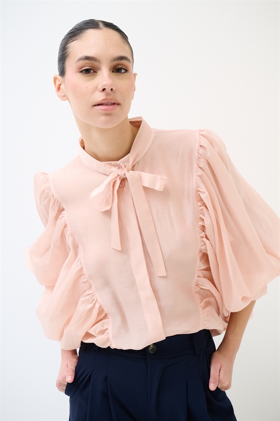 CAMICIA COLLO COREANA MANICA PIPISTRELLO LYOCELL ROSA