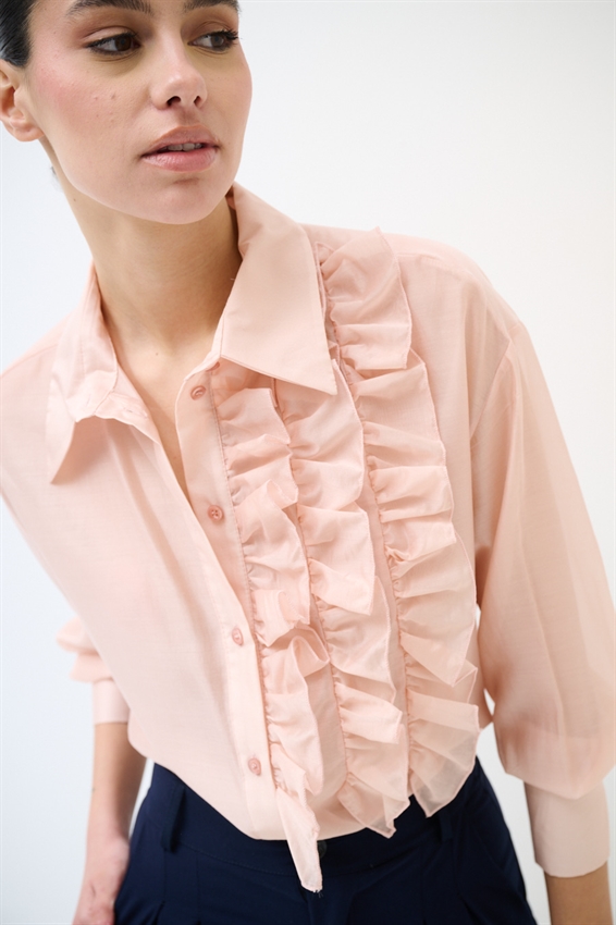 CAMICIA CON ROUCHES LATERALI IN LYOCELL ROSA
