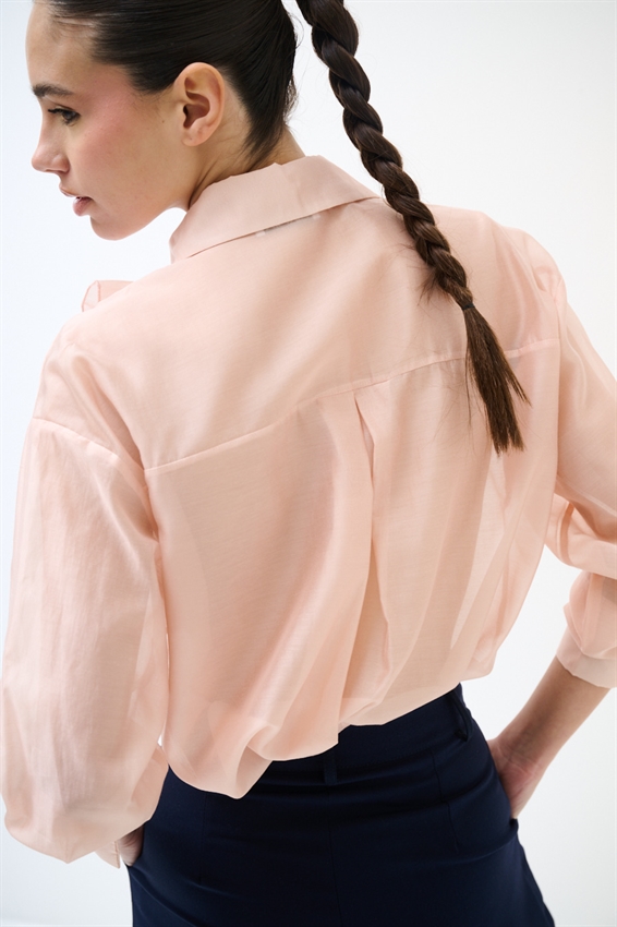 CAMICIA CON ROUCHES LATERALI IN LYOCELL ROSA