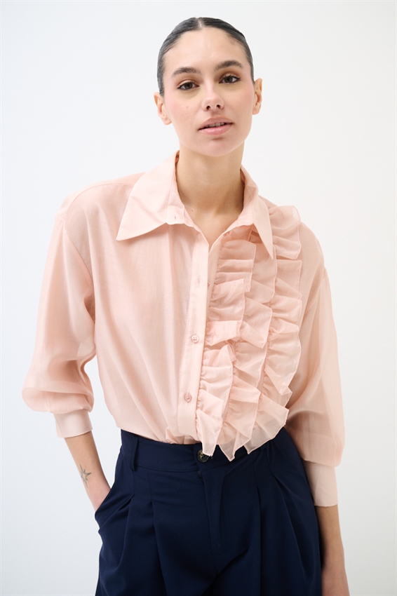 CAMICIA CON ROUCHES LATERALI IN LYOCELL ROSA