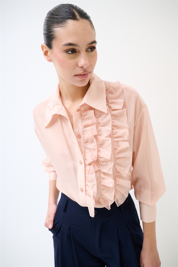 CAMICIA CON ROUCHES LATERALI IN LYOCELL ROSA