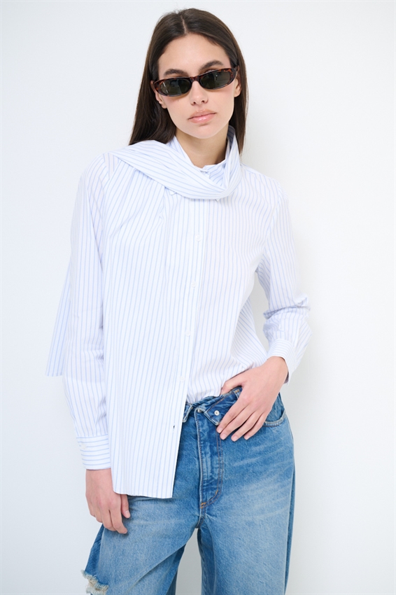 CAMICIA OVER RIGATA CON FOULARD BIANCO