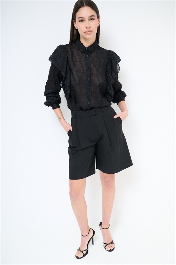 CAMICIA CON MAXI GALA SULLA SPALLA NERO