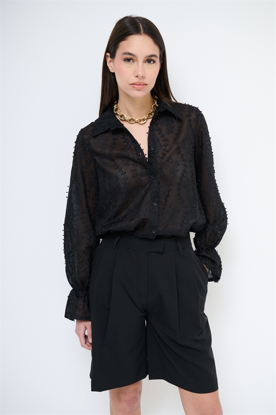 CAMICIA OVER CON RICAMO E NODO NERO