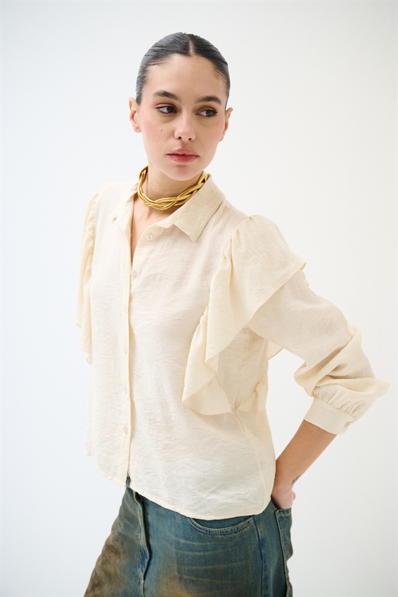 CAMICIA CON MAXI GALA SULLA SPALLA BURRO