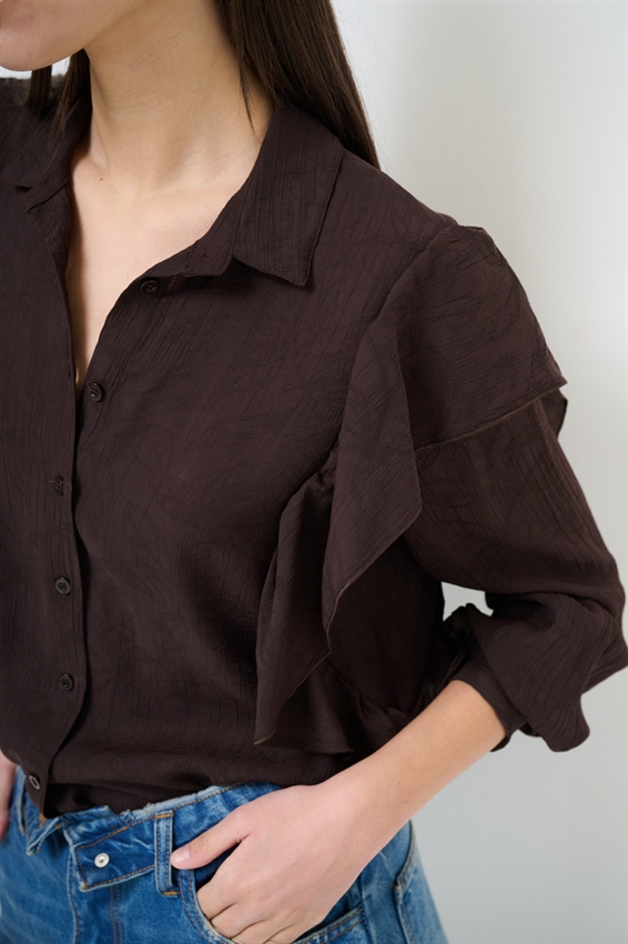 CAMICIA CON MAXI GALA SULLA SPALLA MORO