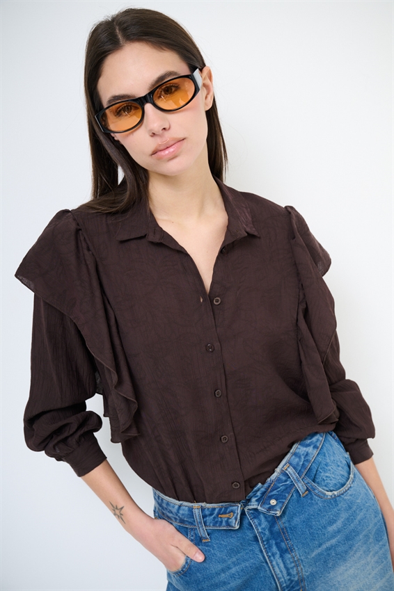 CAMICIA CON MAXI GALA SULLA SPALLA MORO