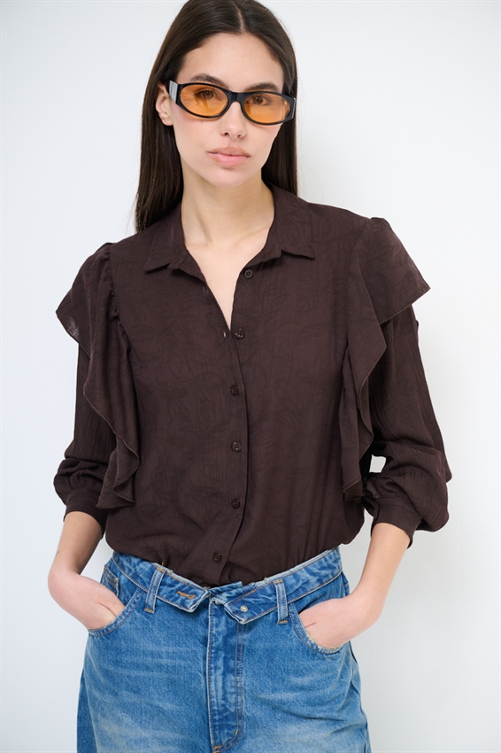 CAMICIA CON MAXI GALA SULLA SPALLA MORO