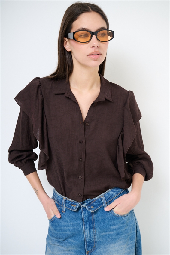 CAMICIA CON MAXI GALA SULLA SPALLA MORO