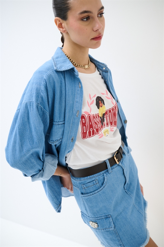 CAMICIA OVER IN DENIM CON TERMO ADESIVO BLU CHIARO