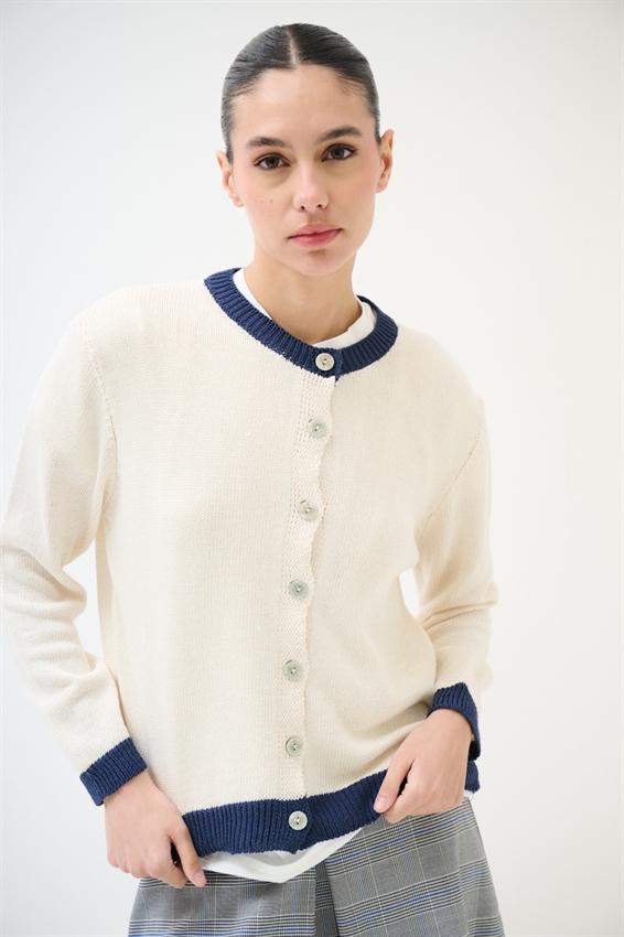 CARDIGAN PARICOLLO CON INSERTI A CONTRASTO BLU