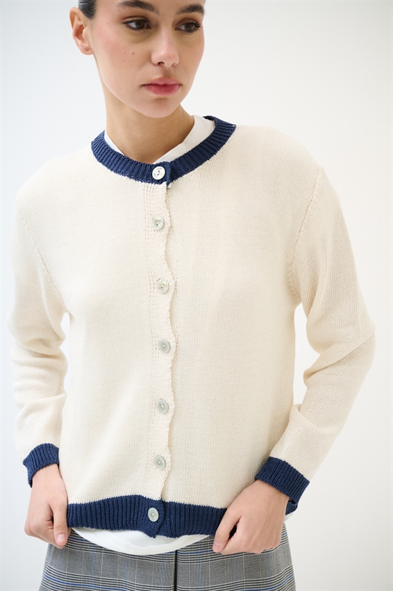 CARDIGAN PARICOLLO CON INSERTI A CONTRASTO BLU