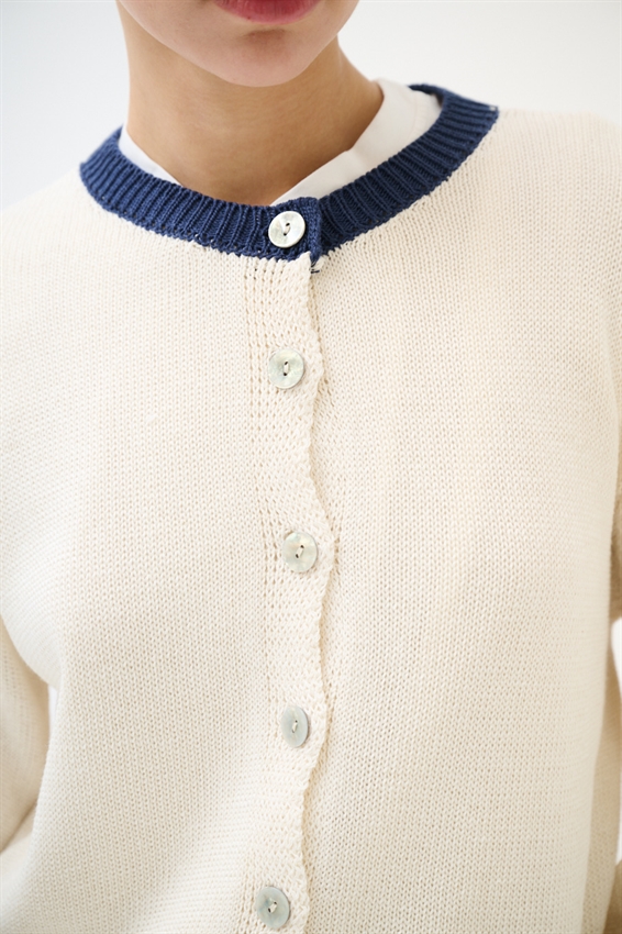 CARDIGAN PARICOLLO CON INSERTI A CONTRASTO BLU