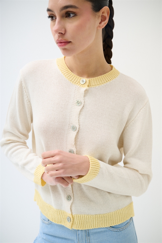 CARDIGAN PARICOLLO CON INSERTI A CONTRASTO GIALLO