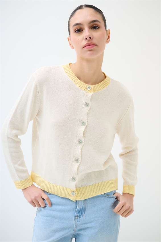 CARDIGAN PARICOLLO CON INSERTI A CONTRASTO GIALLO