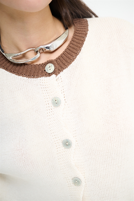 CARDIGAN PARICOLLO CON INSERTI A CONTRASTO MOKA