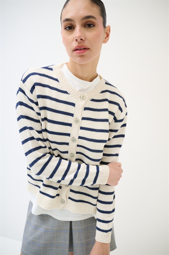 CARDIGAN PARICOLLO RIGATO BLU