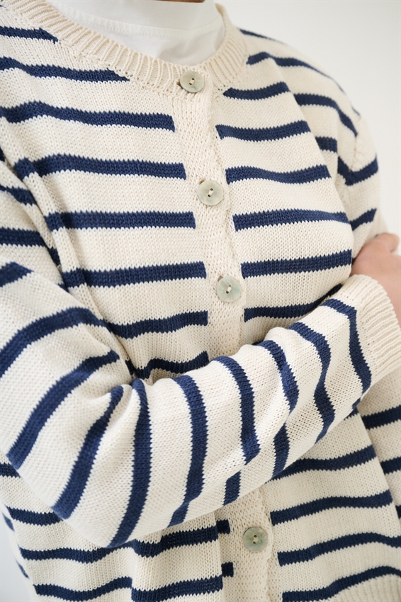 CARDIGAN PARICOLLO RIGATO BLU
