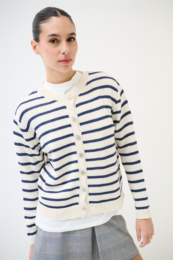 CARDIGAN PARICOLLO RIGATO BLU