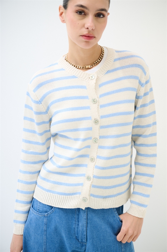 CARDIGAN PARICOLLO RIGATO CELESTE