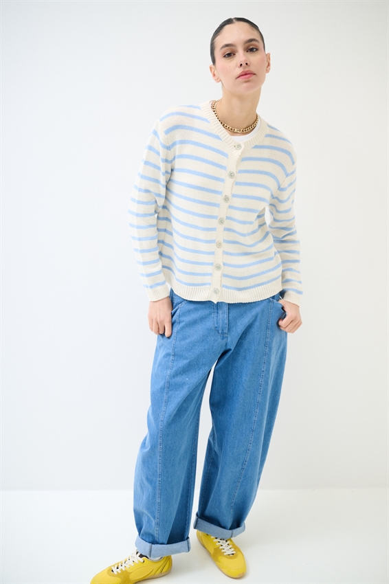 CARDIGAN PARICOLLO RIGATO CELESTE