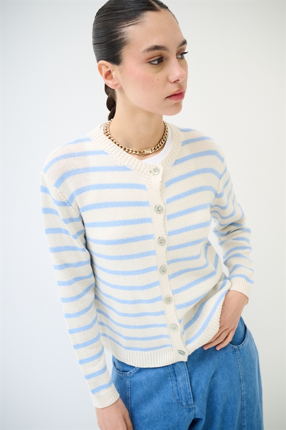 CARDIGAN PARICOLLO RIGATO CELESTE