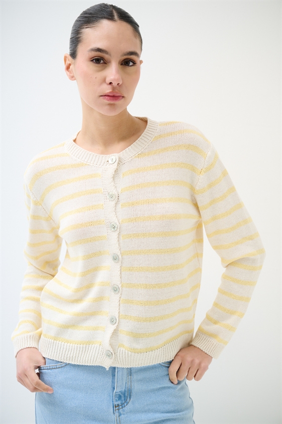 CARDIGAN PARICOLLO RIGATO GIALLO