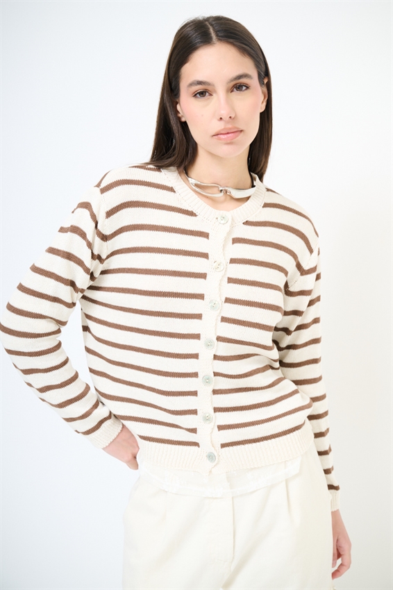 CARDIGAN PARICOLLO RIGATO MOKA