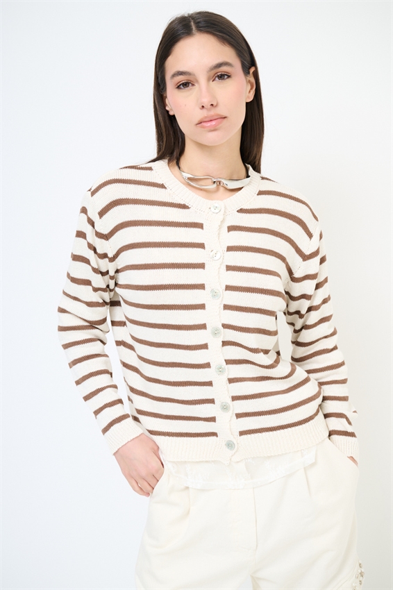 CARDIGAN PARICOLLO RIGATO MOKA