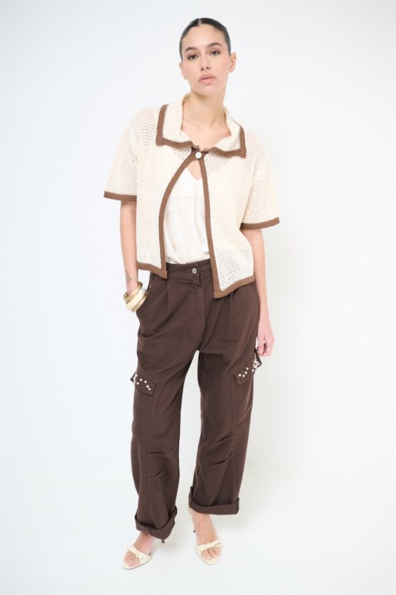 CARDIGAN MEZZA MANICA TRAFORATO MOKA/NATURALE