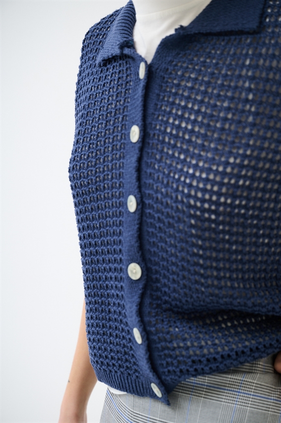 CARDIGAN MEZZA MANICA POLO TRAFORATO BLU