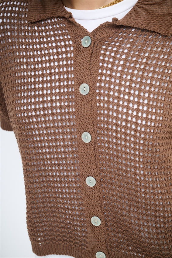 CARDIGAN MEZZA MANICA POLO TRAFORATO MOKA