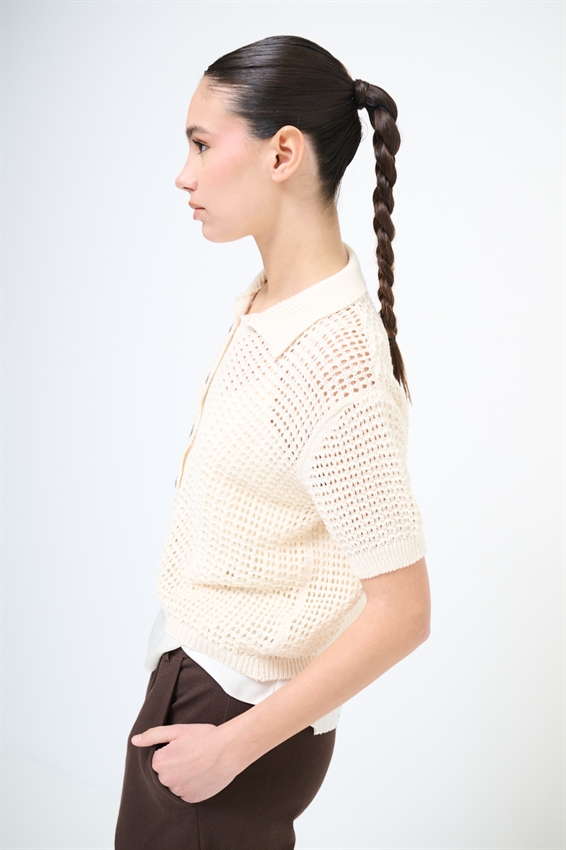 CARDIGAN MEZZA MANICA POLO TRAFORATO NATURALE