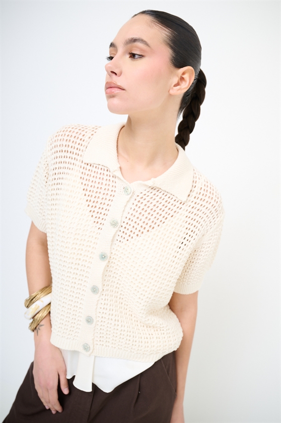 CARDIGAN MEZZA MANICA POLO TRAFORATO NATURALE