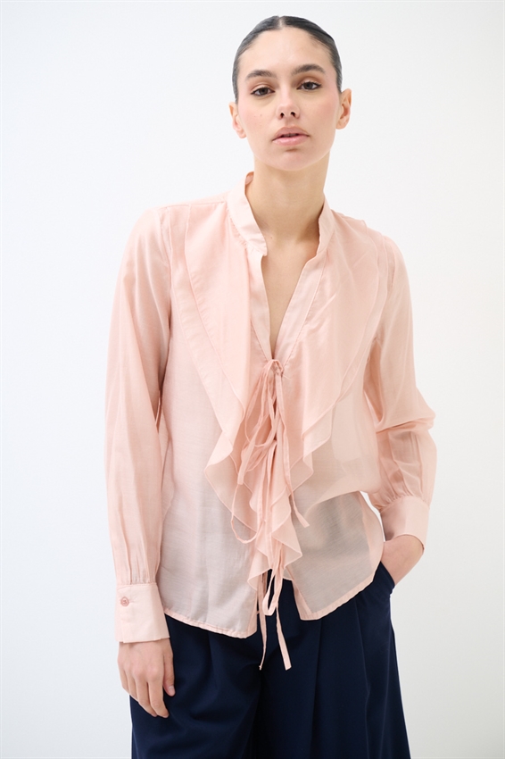 BLUSA CON LACCETTI DAVANTI IN LYOCELL ROSA