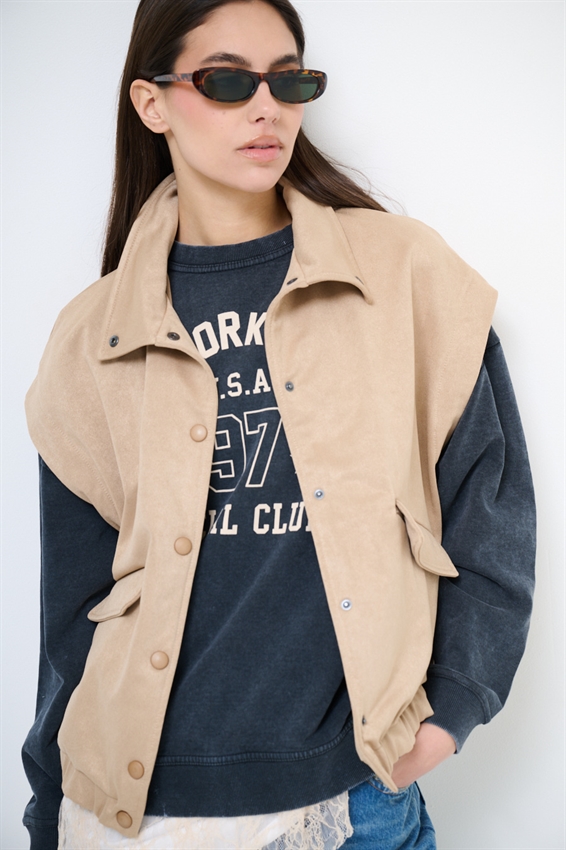 BOMBER SENZA MANICHE DAINETTO BEIGE