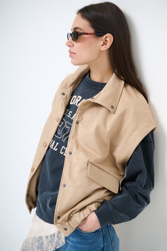 BOMBER SENZA MANICHE DAINETTO BEIGE