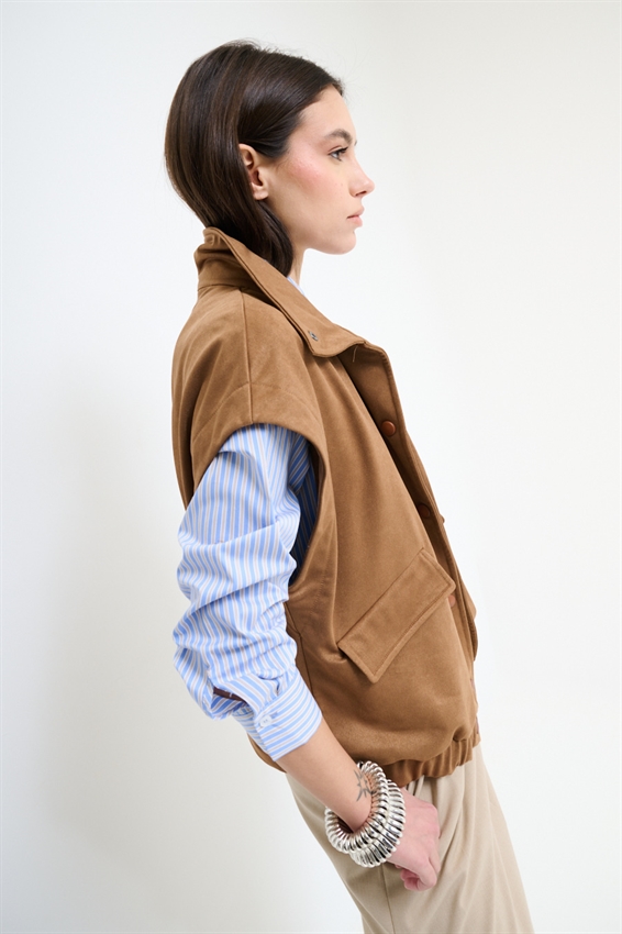 BOMBER SENZA MANICHE DAINETTO TABACCO