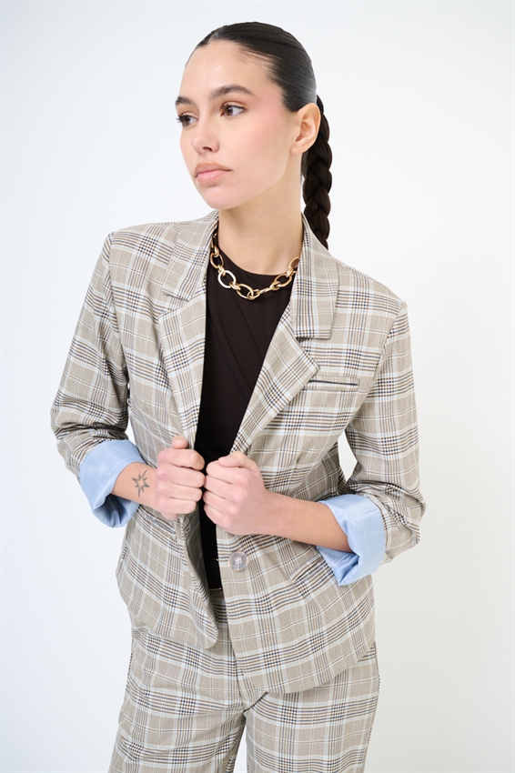 GIACCA SCATOLINA A QUADRI MORO/CELESTE