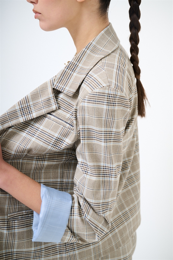 GIACCA SCATOLINA A QUADRI MORO/CELESTE