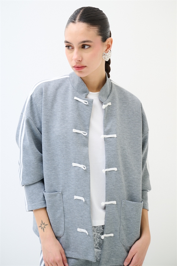 GIACCA KIMONO CON BANDE GRIGIO