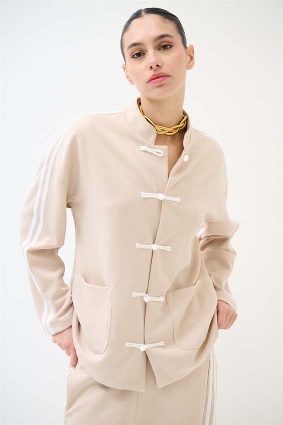 GIACCA KIMONO CON BANDE SABBIA