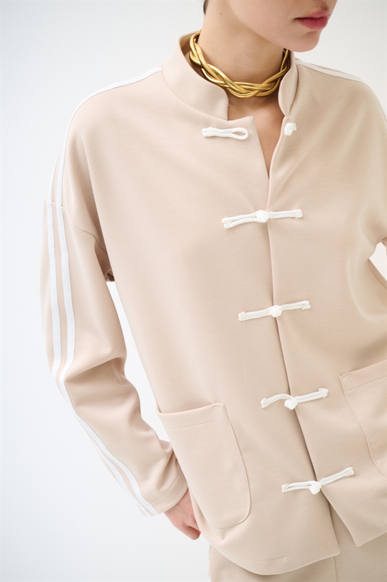 GIACCA KIMONO CON BANDE SABBIA