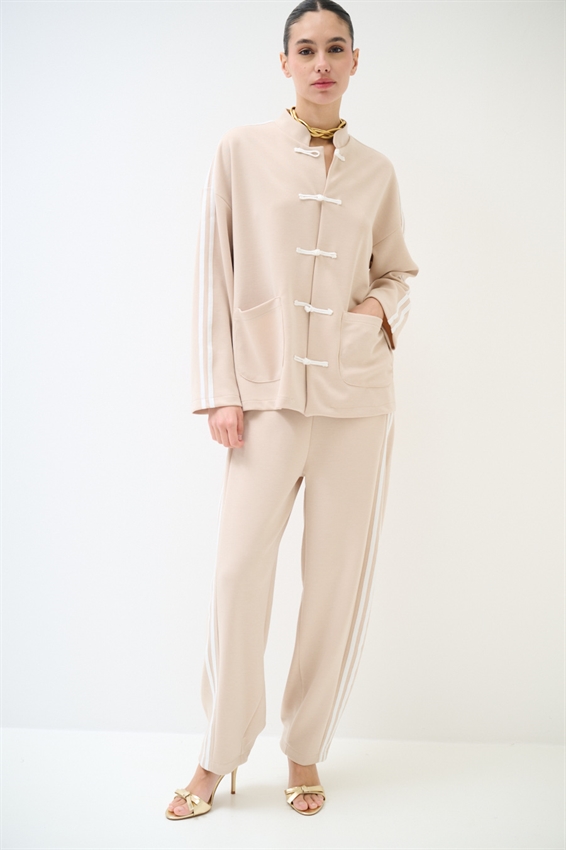 GIACCA KIMONO CON BANDE SABBIA