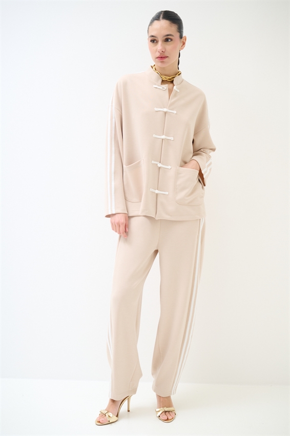 GIACCA KIMONO CON BANDE SABBIA