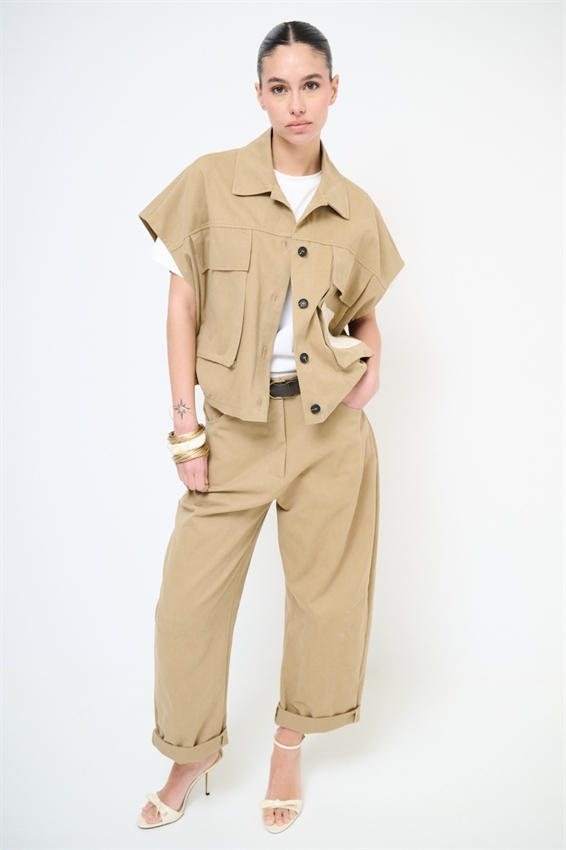 GILET OVER CON TASCONE A UNCINETTO CAMMELLO