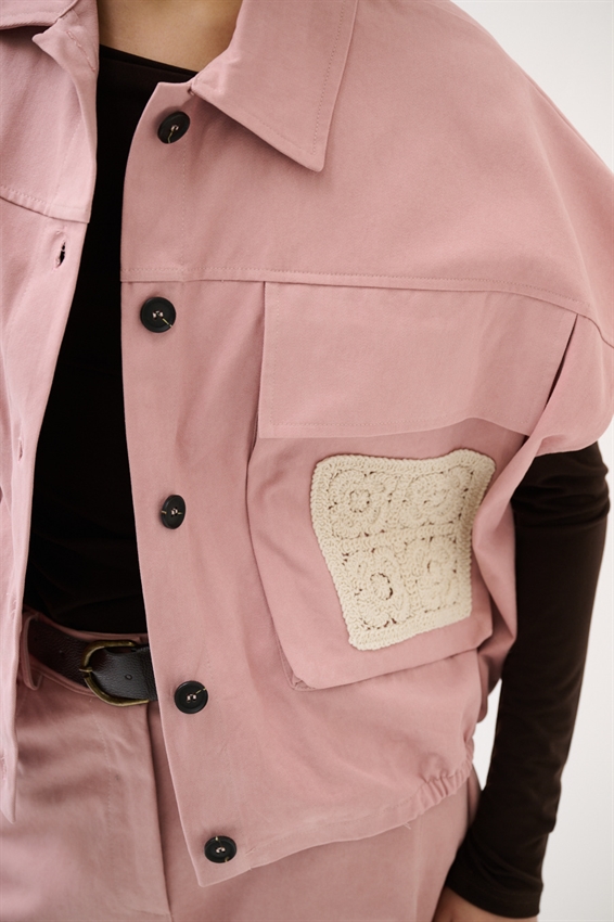GILET OVER CON TASCONE A UNCINETTO ROSA