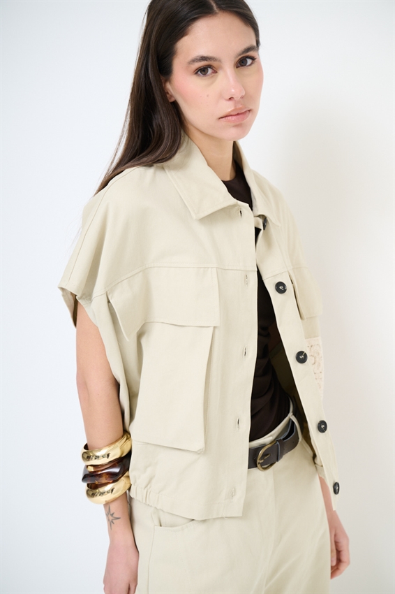 GILET OVER CON TASCONE A UNCINETTO SABBIA