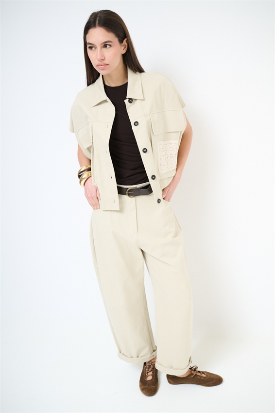 GILET OVER CON TASCONE A UNCINETTO SABBIA