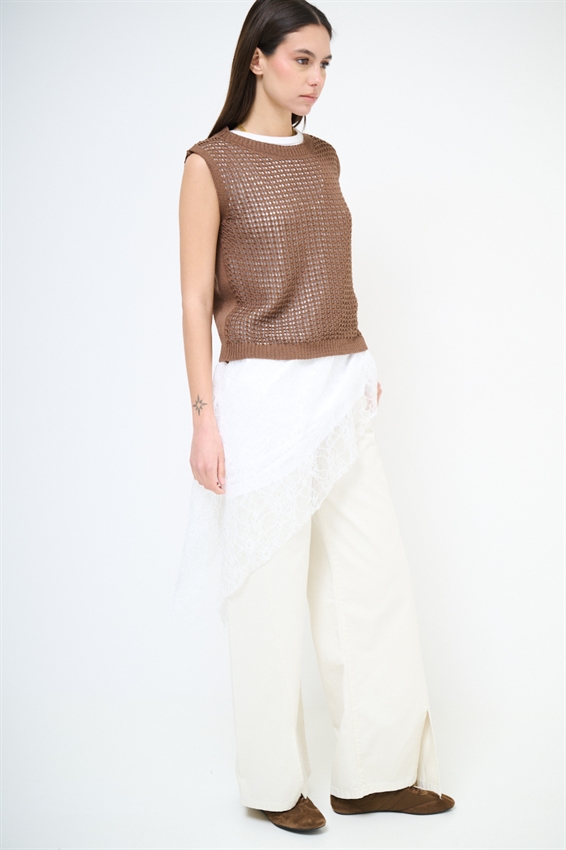 GILET PARICOLLO TRAFORATO MOKA